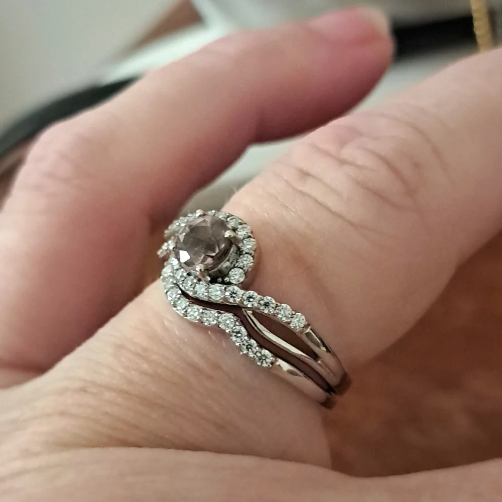 Rose Apatite & Moissanite Set of 2 Ring in 925 Sterling Silver